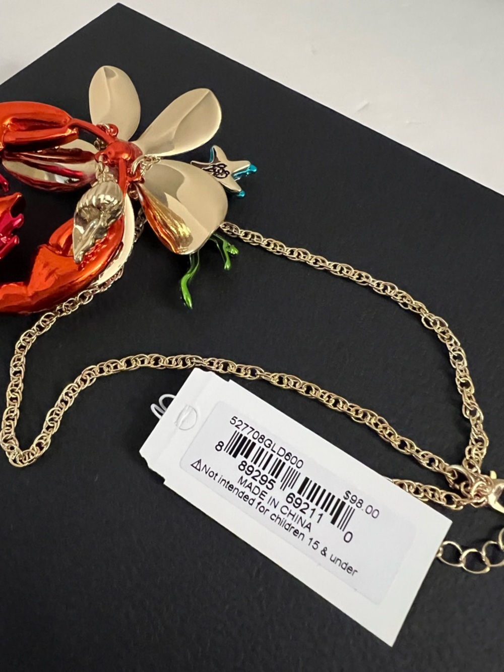 Betsey Johnson Purple, Pink & Orange Lobster Flower Pendant Necklace - Picture 16 of 16